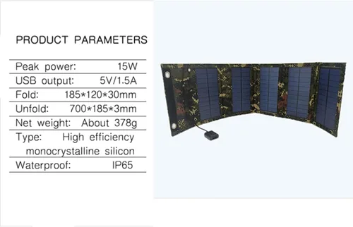 Miniatura 5 de Panel solar portátil de 20 W, carga de emergencia al aire libre, impermeable, plegable (salidas USB de 5 V/1.2 A) (camuflaje de 15 W)
