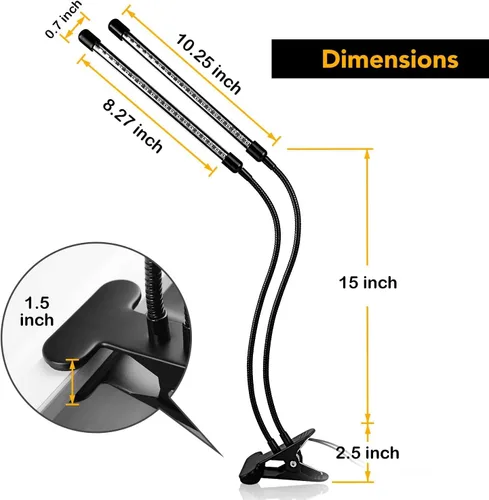 Miniatura 2 de iPower - Lámpara LED de crecimiento con espectro completo para plantas de interior, cuello de cisne ajustable, 2/3 modos de luz y 5/10 niveles rojo