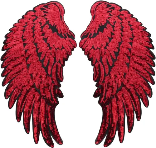 Miniatura 4 de 1 par de lentejuelas con alas de ángel bordadas para planchar para decoración de ropa (rosa intenso)