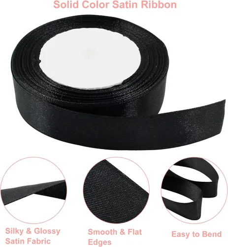 Miniatura 4 de Cinta de satén negra de 1 pulgada x 25 yardas, perfecta para ramos de boda, envolver regalos, manualidades y costura