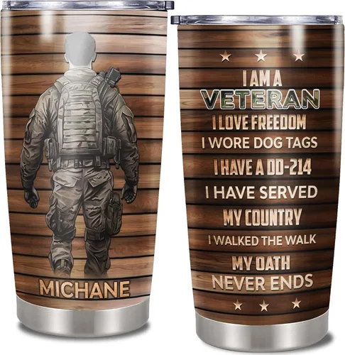 Miniatura 10 de Dorris Vaso de café personalizado del ejército con tapa, vasos aislados al vacío de veteranos estadounidenses, taza aislada de acero inoxidable