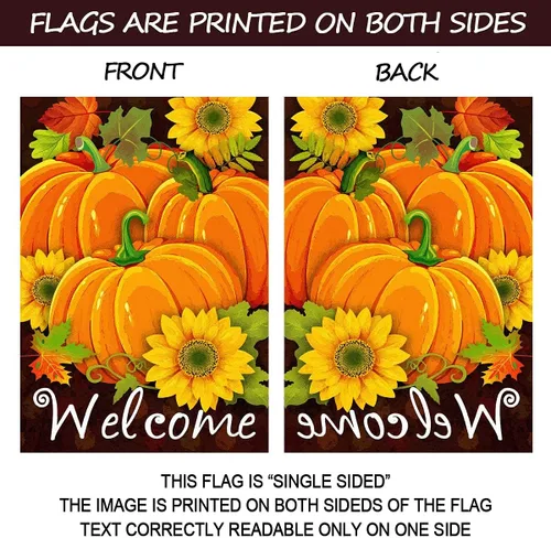 Miniatura 3 de Texupday Bandera de bienvenida para el jardín, diseño de calabazas, girasoles, para exteriores, 12 x 18 pulgadas