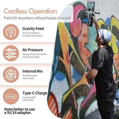 Miniatura 4 de Kit de aerógrafo con compresor, kit de cepillo de aire portátil con compresor de aire, aerógrafo para uñas, compresor de aerógrafo, máquina de Negro