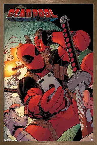Miniatura 14 de Trends International Marvel Comics Deadpool - Póster de pared para selfies, 14.725 x 22.375 pulgadas, versión enmarcada de madera de granero