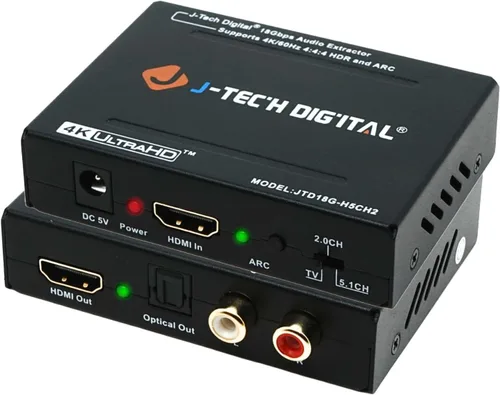 Miniatura 8 de J-Tech - Convertidor de extractor de audio HDMI digital 4K 60Hz con óptica SPDIF, 3 modos de audio EDID, paso HDCP y soporte de sistema AV heredado