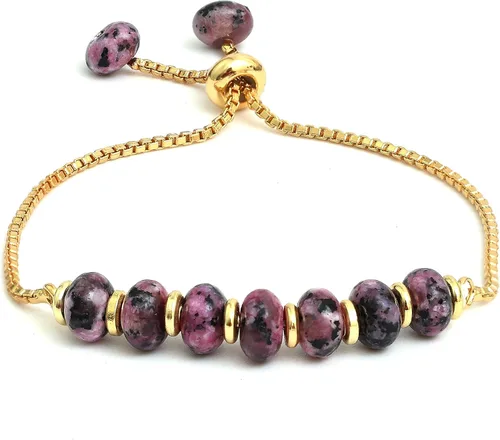 Miniatura 31 de Gempires - Pulsera de cuentas redondas naturales, chapada en oro amarillo de 14 quilates, joyería hecha a mano, pulseras ajustables para mujer
