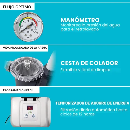 Miniatura 5 de INTEX Bomba de filtro de arena transparente Krystal de 1,500 GPH para piscinas sobre el suelo, bomba de piscina con temporizador automático