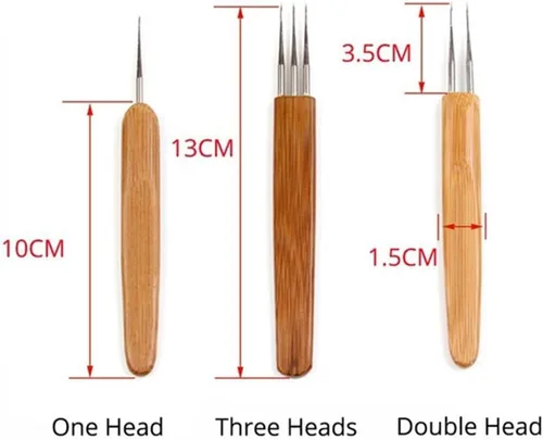 Miniatura 3 de 0.020 in 0.030 in 1/2/3 cabeza dreadlock ganchillo gancho mango de bambú trenza pelo rastas aguja tejer ganchillo pelo dreadlock trenza accesorios