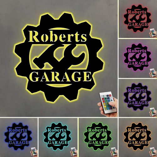 Miniatura 4 de Letrero de neón personalizado para garaje, letrero de metal con nombre de garaje personalizado, letrero iluminado para garaje, arte de pared