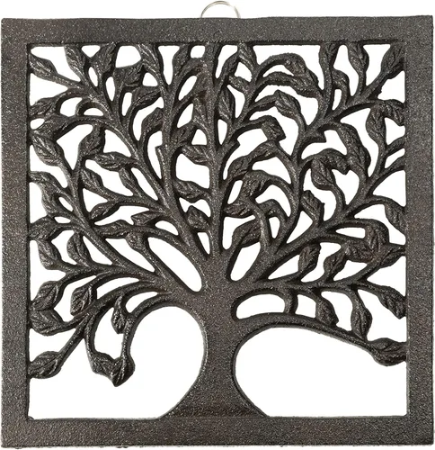 GASARÉ, Salvamanteles de hierro fundido para platos calientes, ollas y sartenes, salvamanteles de metal, diseño de árbol genealógico, tapas de patas