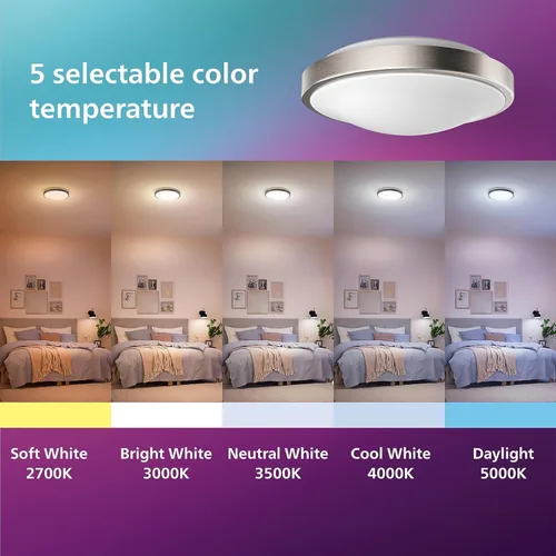 Miniatura 4 de PHILIPS LED Lámpara de techo de montaje empotrado de 11 pulgadas, paquete de 2 unidades, color blanco seleccionable, níquel cepillado, 1200 lúmenes