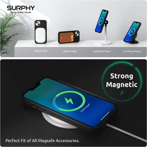 Miniatura 4 de SURPHY Funda magnética diseñada para iPhone 13 Mini, compatible con MagSafe (versión 2021 de 5.4 pulgadas), funda de silicona líquida con forro