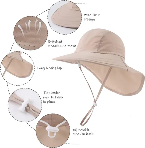 Miniatura 45 de Sombrero de verano para niños pequeños con solapa para el cuello, impermeable, sombrero de natación para niños, protección UV, sombrero de playa