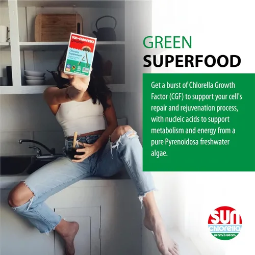 Miniatura 4 de Sun Chlorella Suplemento superalimento de algas verdes de 200 mg - Pared celular pulverizada - Clorofila, CGF, B12 activo, hierro, proteína, sin OMG