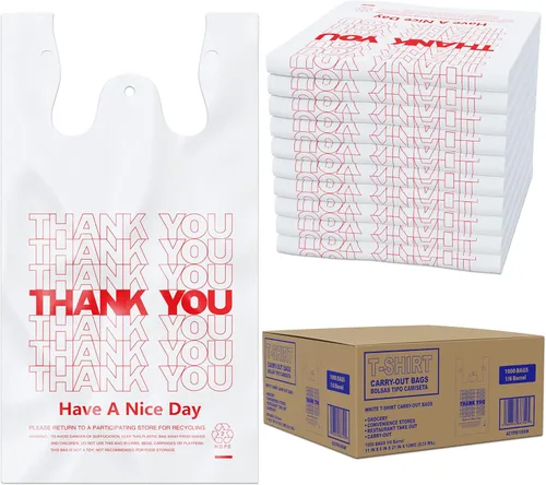ACYPAPER, Bolsas de camiseta de agradecimiento (1000 unidades), de plástico - Bolsas de plástico para camisetas a granel - (28 cm x 15 cm x 53 cm)
