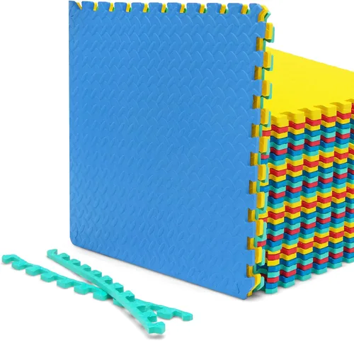Tangkula Alfombrillas de ejercicio de 36 azulejos con borde, alfombrillas protectoras de espuma EVA antideslizantes, alfombrillas elásticas de juego