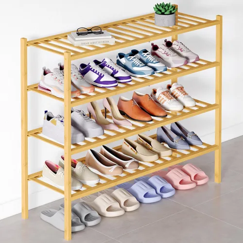 Miniatura 43 de Smiry Zapatero de bambú para clóset, organizador de zapatos apilable de 4 niveles largo de madera, estante de almacenamiento de zapatos Negro