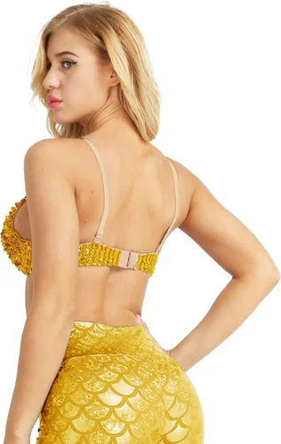 Miniatura 26 de Sujetador de disfraz de danza del vientre brillante para mujer, con lentejuelas, para baile rave, fiesta, club