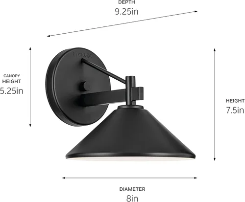 Miniatura 6 de Kichler Ripley 49059BKT - Lámpara de pared para exteriores de 8 pulgadas, color negro, para puertas exteriores, garaje, porche y paredes de patio