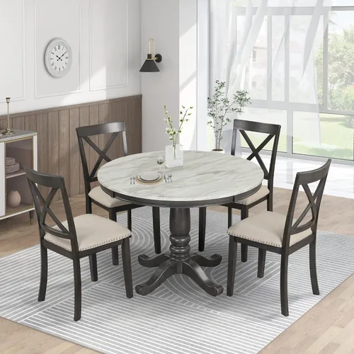 Miniatura 20 de Harper & Bright Designs Juego de comedor de 5 piezas, mesa clásica elegante y 4 sillas en color espresso y beige