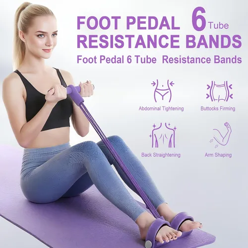 Miniatura 4 de Bandas de resistencia de pedal con asas, pedal de entrenamiento de tensión manual de 6 tubos, bandas de fitness multifunción de goma natural