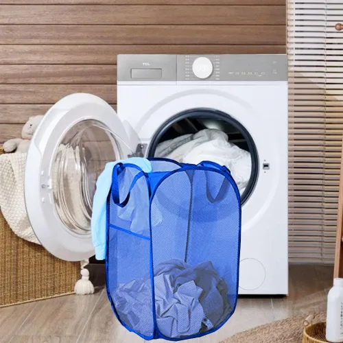 Miniatura 3 de Cesta de malla para lavandería, cesta de lavandería plegable, para dormitorio, dormitorio, apartamento, azul rey Azul real