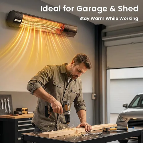 Miniatura 4 de YESERLl - Calentador eléctrico de patio con control remoto, calentador de 1500 W, calentamiento rápido con 3 ajustes de potencia, calentador