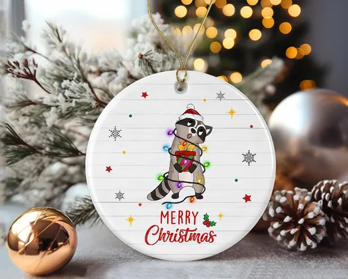 Miniatura 2 de Merry Christmas Raccoon Ornament, 2023 Christmas Ornament, Raccoon Christmas Light Ornament, Kids Christmas Ornament, Animal Christmas Ornament