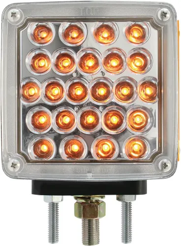 GG Grand General 77623 Square 2 Face Amber/Red Pearl LED Pedestal Light, lente transparente, lado del conductor Ámbar/rojo/transparente