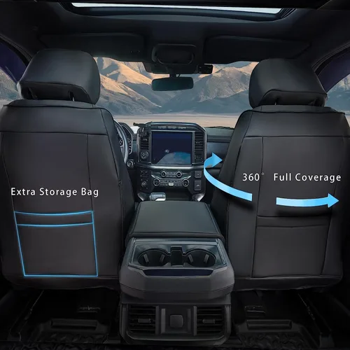 Miniatura 4 de CoverCenter® Fundas de Asiento para Ford F150 2025 2024 2023 2022 2021 2020 2019 2018-2015, Juego Completo de Fundas de Asiento Negras de Ajuste