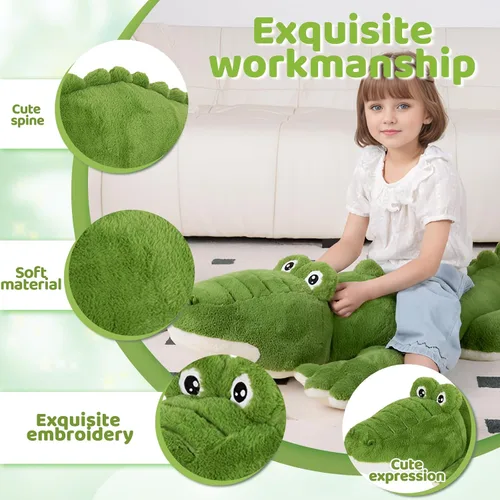 Miniatura 8 de FFxiong Almohada de cuerpo largo de cocodrilo grande verde de 48 pulgadas, lindo juguete de peluche de cocodrilo gigante de 4 pies, regalo