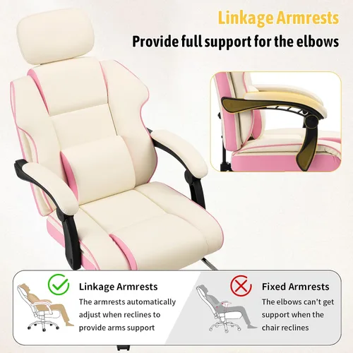 Miniatura 8 de HOFFREE Silla de escritorio para computadora para niñas y adolescentes, silla de oficina ergonómica con reposapiés, reposabrazos de enlace