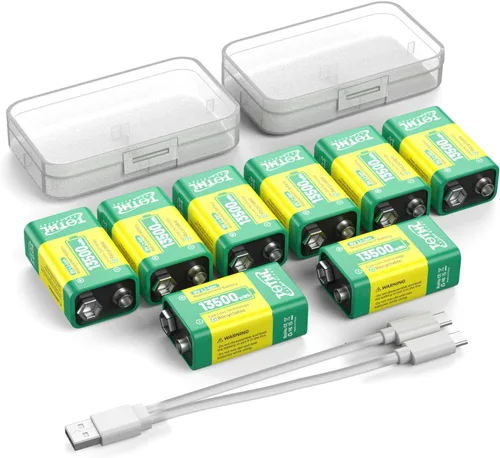 Miniatura 8 de Paquete de 4 baterías de 9 V para detector de humo, baterías de litio recargables por USB de 9 V, baterías de litio de 9 V recargables de larga