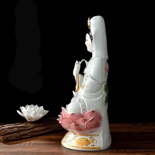 Miniatura 4 de Estatua de Guan Yin en Lotus – Estatua budista Avalokiteshvara Kuanyin – Regalo de Feng Shui (10 pulgadas)