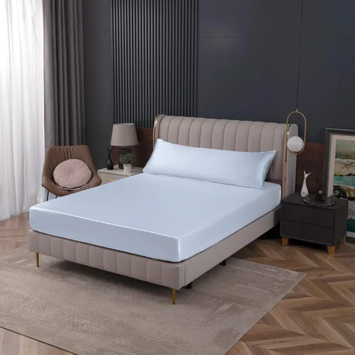 Miniatura 7 de Homiest Sábana bajera ajustable de satén azul bebé, tamaño individual, bolsillo profundo, ropa de cama lujosa y ultrasuave
