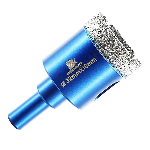 Juego de brocas de diamante seco, BRSCHNITT 1 1/4 Pulgadas (32mm) Sierra de agujero de diamante con vástago redondo para azulejos de porcelana,