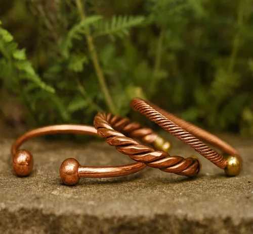Miniatura 8 de Pulseras de cobre Touchstone regalo para hombres y mujeres joyería magnética 100% pura y sólida ajustable juego de pulseras hechas a mano