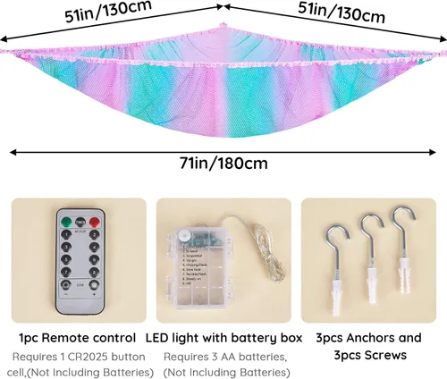 Miniatura 6 de Unicorn Castle Hamaca de red para animales de peluche, almacenamiento de juguetes para niños con luz LED, organizador de juguetes de felpa