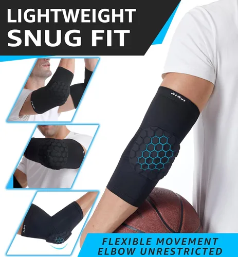 Miniatura 3 de HiRui Almohadillas para el Codo, Brazalete de Codo para Baloncesto y Béisbol, Manga de Compresión para el Brazo con Protección para el Codo