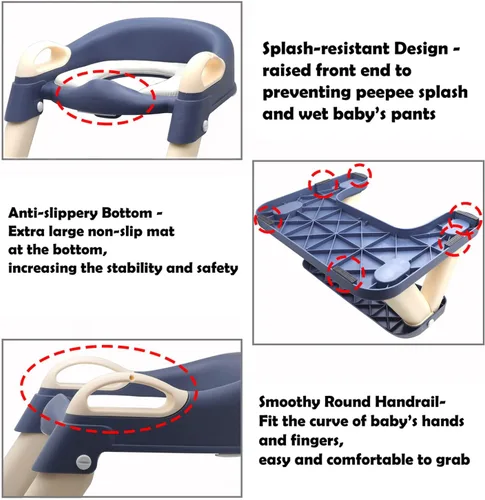 Miniatura 4 de Escalera de asiento de entrenamiento para niños pequeños, silla de inodoro con escalón más ancho, entrenador de baño para niños pequeños Azul