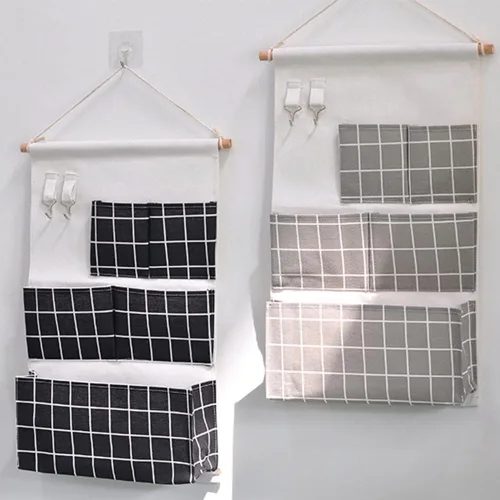 Miniatura 6 de Inicio Bolsa colgante multifuncional Cesta colgante de tela para dormitorio Organizador misceláneo Bolsa colgante de pared de baño Bolsa detrás
