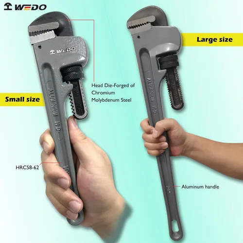 Miniatura 3 de WEDO Llave de tubo recta de 14 ", llave de fontanería, llave de aluminio, apertura máxima 2.559 in, cabeza forjada de acero al cromo-molibdeno