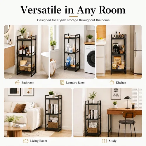 Miniatura 7 de BYFU Estante abierto de almacenamiento de 3 niveles para baño, estante de almacenamiento de esquina de metal independiente para baño, cocina, sala