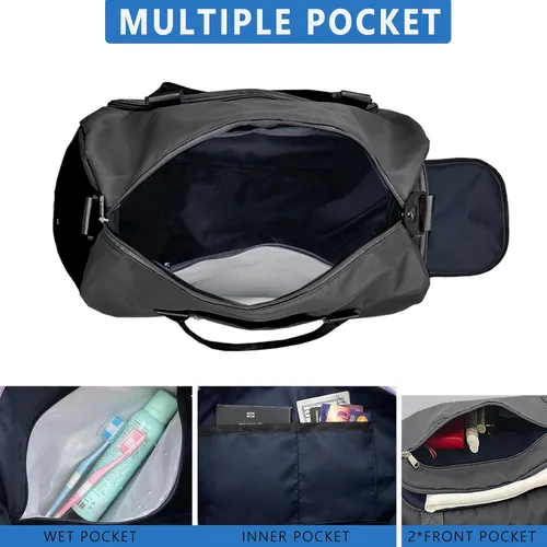 Miniatura 4 de woogwin Bolsa de gimnasio pequeña para hombres y mujeres con zapatos y compartimento húmedo, bolsa de lona impermeable para viajes, deportes