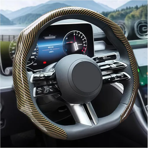 Miniatura 11 de Zpana Funda de fibra de carbono para volante de automóvil, funda de cuero antideslizante para volante de vehículo de 14.5-15 pulgadas, cómodo