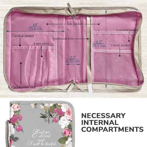 Miniatura 22 de DEHITE Funda para la Biblia para mujer, fundas de tela prémium para la Biblia para niñas, bolsa de transporte para mujer, ranuras para bolígrafos