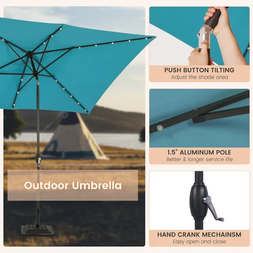 Miniatura 3 de MONDAWE Paraguas rectangular de mercado con luces LED solares de 10 x 6.5 pies para exteriores, sombrilla de patio con manivela, sombrilla de mesa