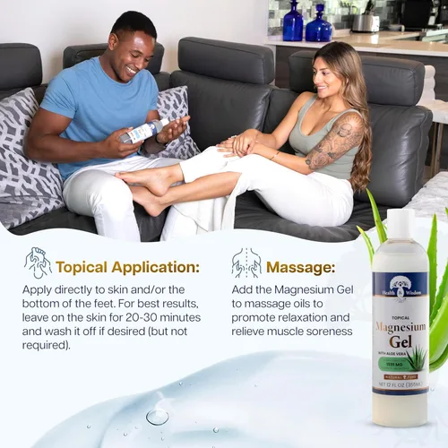 Miniatura 4 de Health and Wisdom Gel de magnesio puro con extracto de algas marinas y aloe vera, alivio tópico muscular y articular, hidratante natural y pura