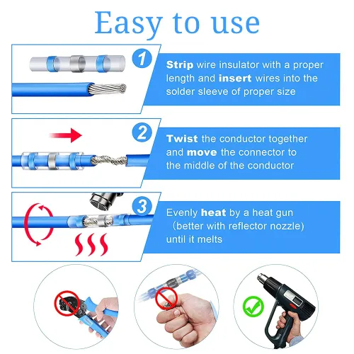 Miniatura 5 de Kit de conectores a tope de soldadura termorretráctil, 120 unidades, terminales de cable eléctrico aislados impermeables, conectores de cable