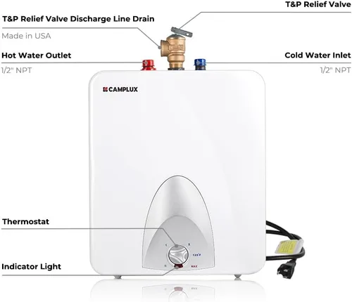 Miniatura 7 de CAMPLUX Calentador Eléctrico de Agua Caliente de 6 Galones, 120-Volt con Cable 1440W Calentador de Agua Eléctrico de Mini-Tanque para Punto de Uso